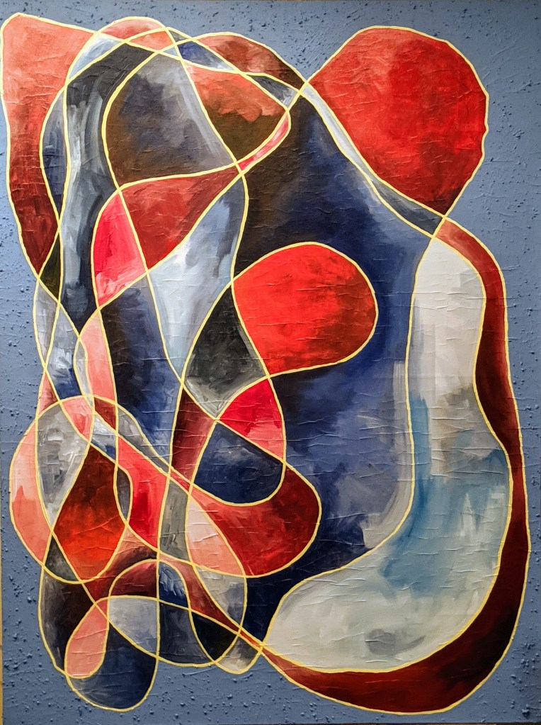 Thoughts Will Arise. Don’t Be Troubled By Them., Acrylic, charcoal, bible pages, wall texturizer on canvas; 48” 36”, 2019