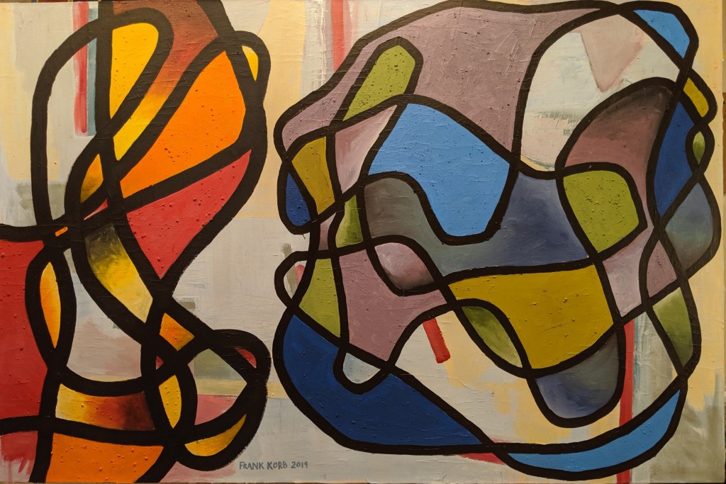 "All the Views We Hold Dear Appear In Sets of Two or More" Frank Korb, 36" x 54" Acrylic and Collage on Canvas, 2019