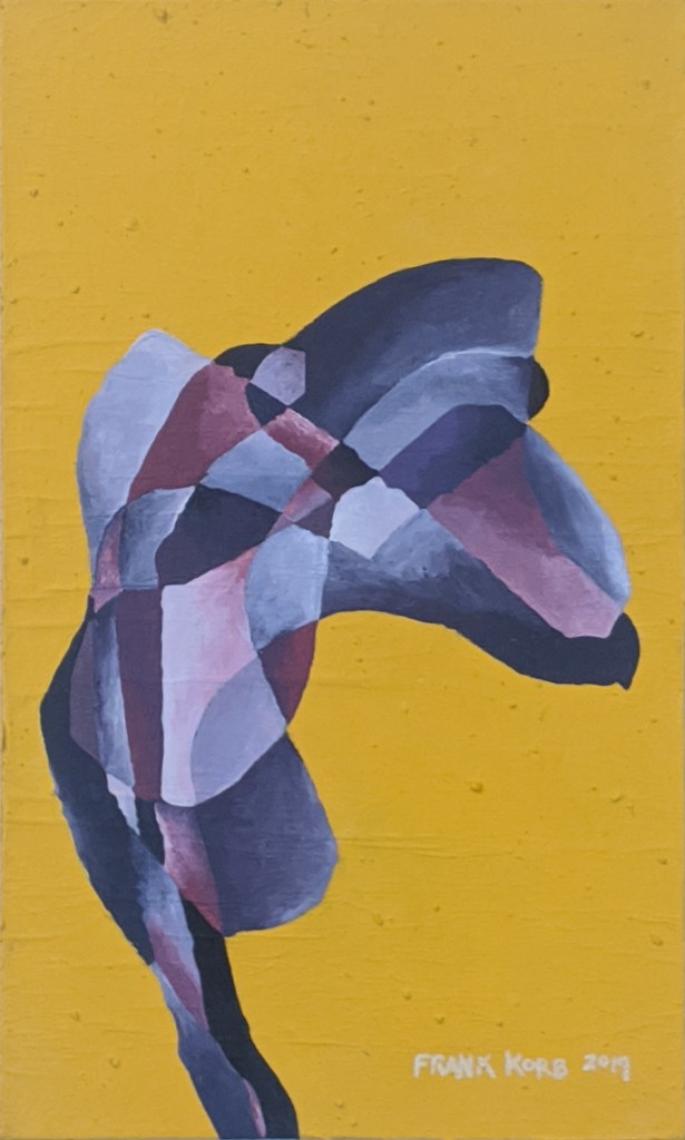 “With the Dilemmas and Uncertainties and Ambiguities of Life,” Frank Korb, Acrylic and Collage on Canvas,15.125″ x 9.125″, $150.