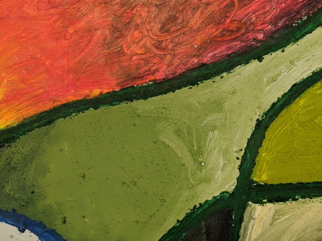 DETAIL: "Do Not Break Your Oaths But Keep the Oaths You Have Made," Frank Korb, acrylic, collage, sand, oil stick, and charcoal on paper, 50" x 63.5", 2020, $2,860.