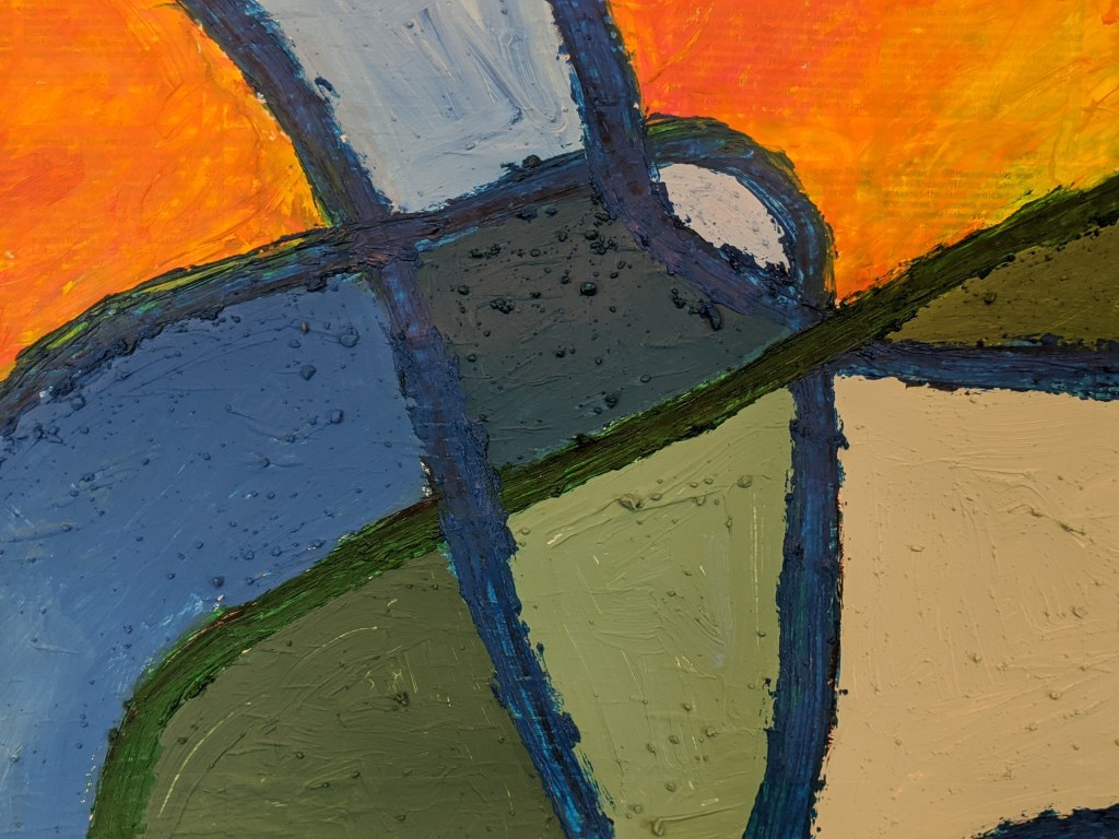 DETAIL: "Do Not Break Your Oaths But Keep the Oaths You Have Made," Frank Korb, acrylic, collage, sand, oil stick, and charcoal on paper, 50" x 63.5", 2020, $2,860.