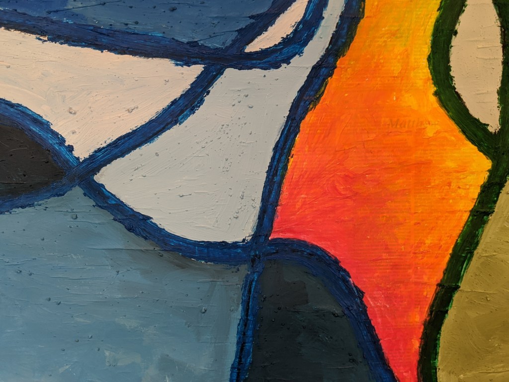 DETAIL: "Do Not Break Your Oaths But Keep the Oaths You Have Made," Frank Korb, acrylic, collage, sand, oil stick, and charcoal on paper, 50" x 63.5", 2020, $2,860.