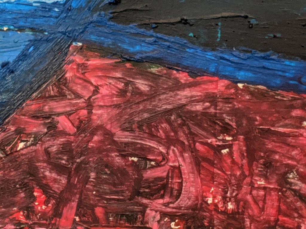DETAIL: "DDETAIL: "Do Not Break Your Oaths But Keep the Oaths You Have Made," Frank Korb, acrylic, collage, sand, oil stick, and charcoal on paper, 50" x 63.5", 2020, $2,860.o Not Break Your Oaths But Keep the Oaths You Have Made," Frank Korb, acrylic, collage, sand, oil stick, and charcoal on paper, 50" x 63.5", 2020, $2,860.