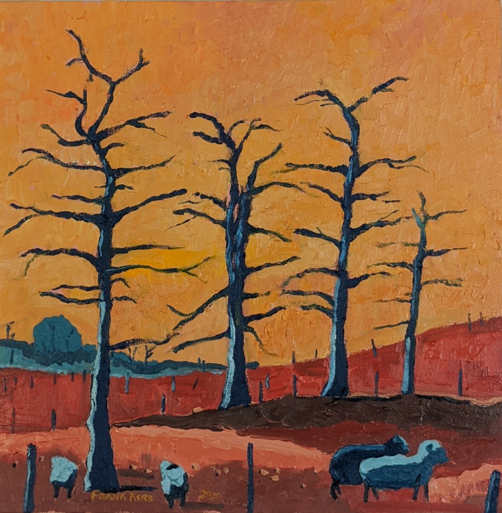 "Sheep on a Hill," Frank Korb, 14" x 14", Oil on Canvas, 2020, $255.