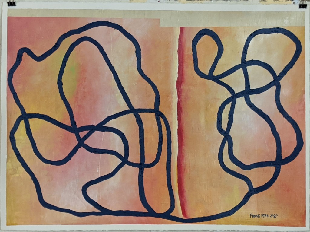 "Not An Unfamiliar Intention," Frank Korb, Acrylic, Sand, and Collage on Paper, 2020.