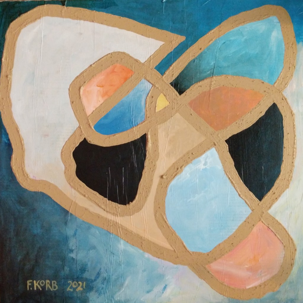 "It's a Means to Something," 2021 WMSE Auction Piece. Frank Korb, 12" x 12", Acrylic, sand, and gold leaf on plywood panel, 2021.