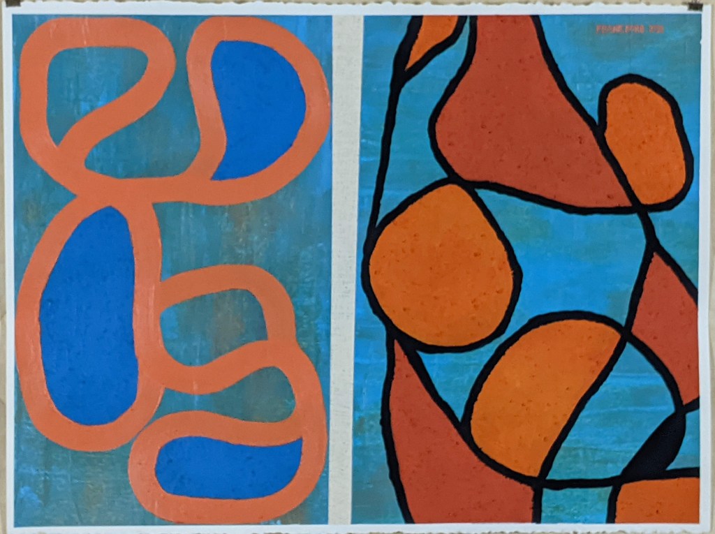 "Being Full Engaged in the Moment", Frank Korb, 22 3/4" x 30", Acrylic, Bible Pages, Roll-A-Tex, Sand on paper, 2021.