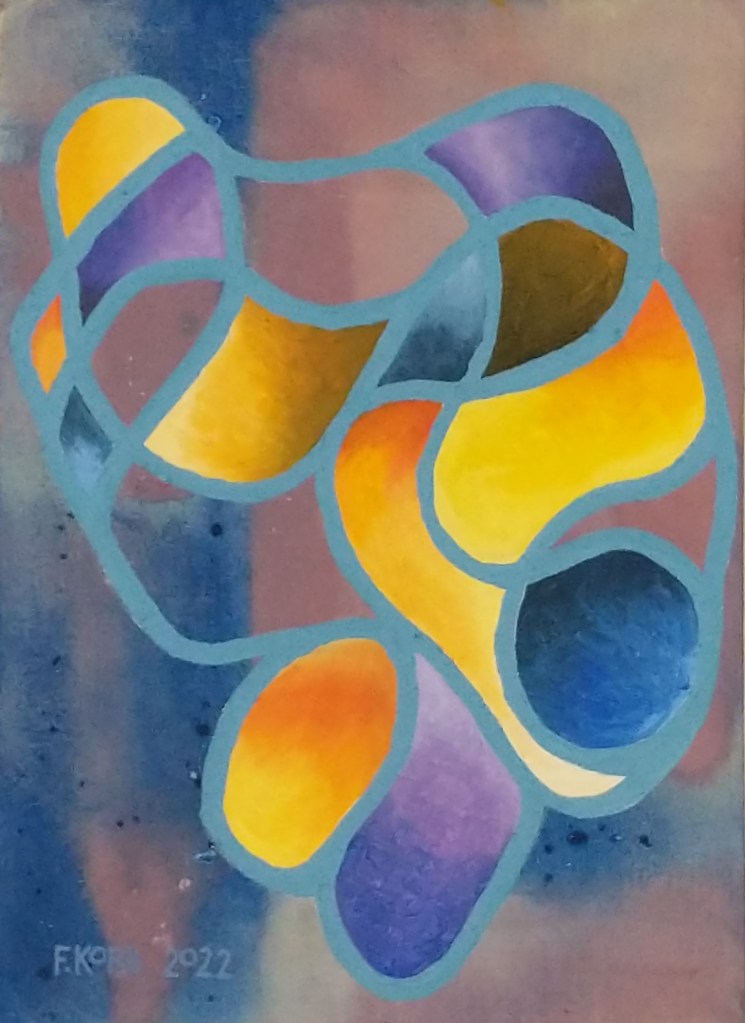 "Another Concept, Another Idea, Another Item," Frank Korb, 18" x 13 3/4", Acrylic Stain, Acrylic, Collage, Sand, Roll-A-Tex, on Canvas, 2021 - 2022.