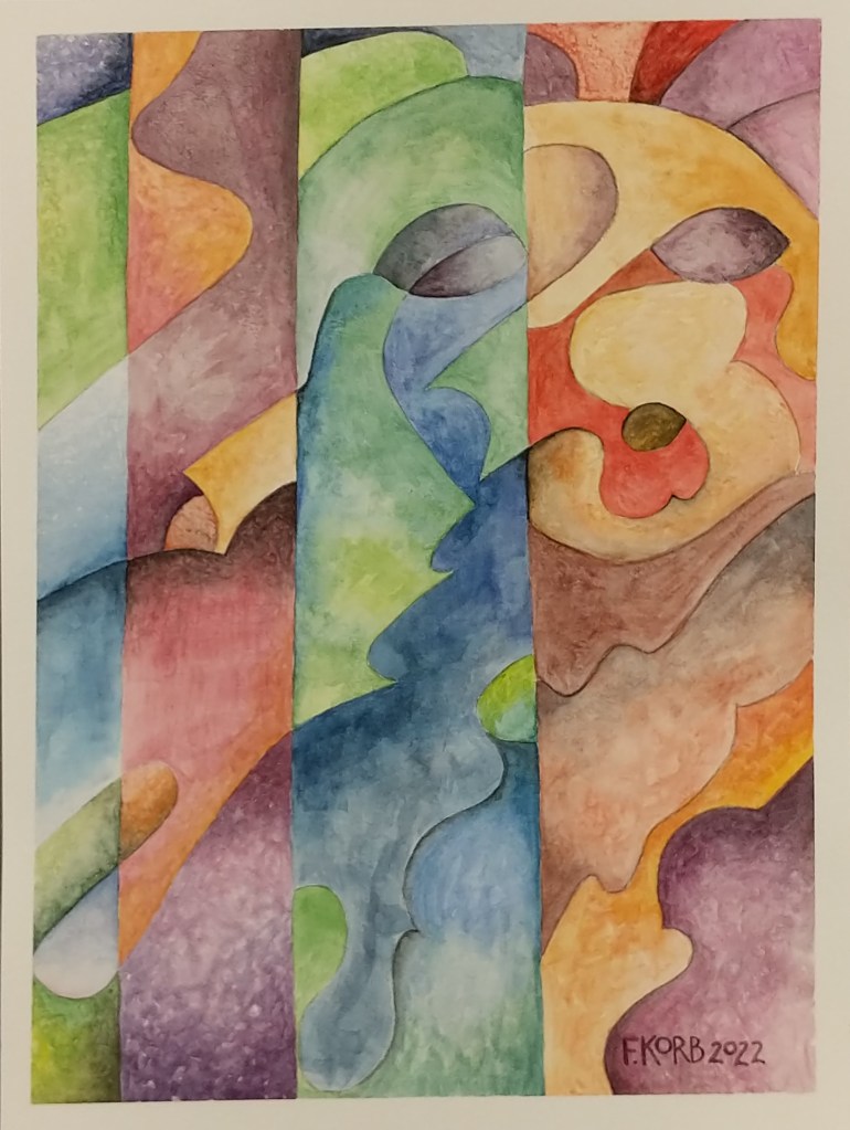 "More Connected With Here and Now.", Frank Korb, Watercolor on Paper, 11 15/16" by 8 15/16", 2022.