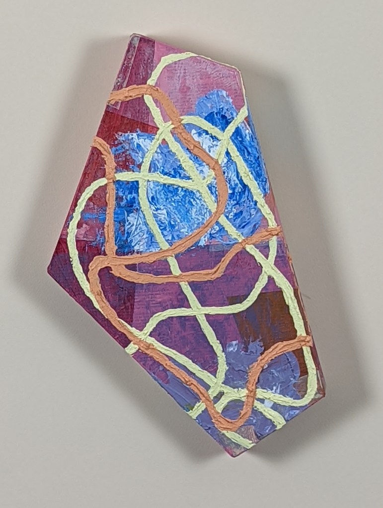 "As They Passed Over Me." Frank Korb, Acrylic, Collage, Roll-A-Tex Sand on Canvas, 15" x 9.5", 2022.